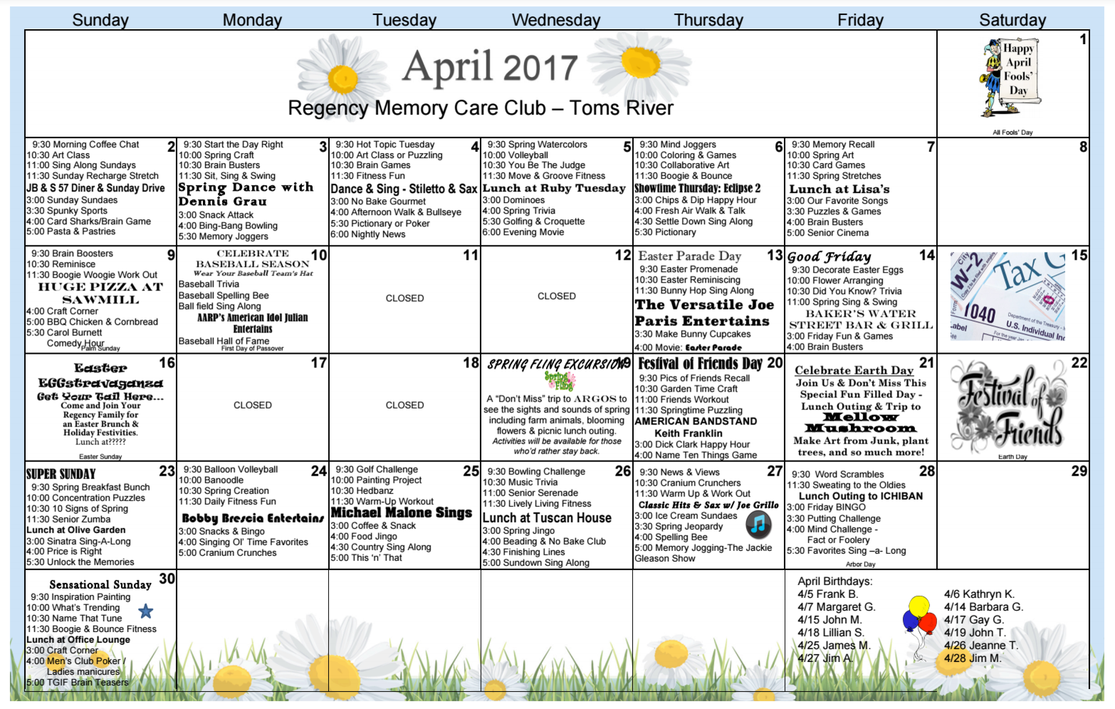 regency memory april events
