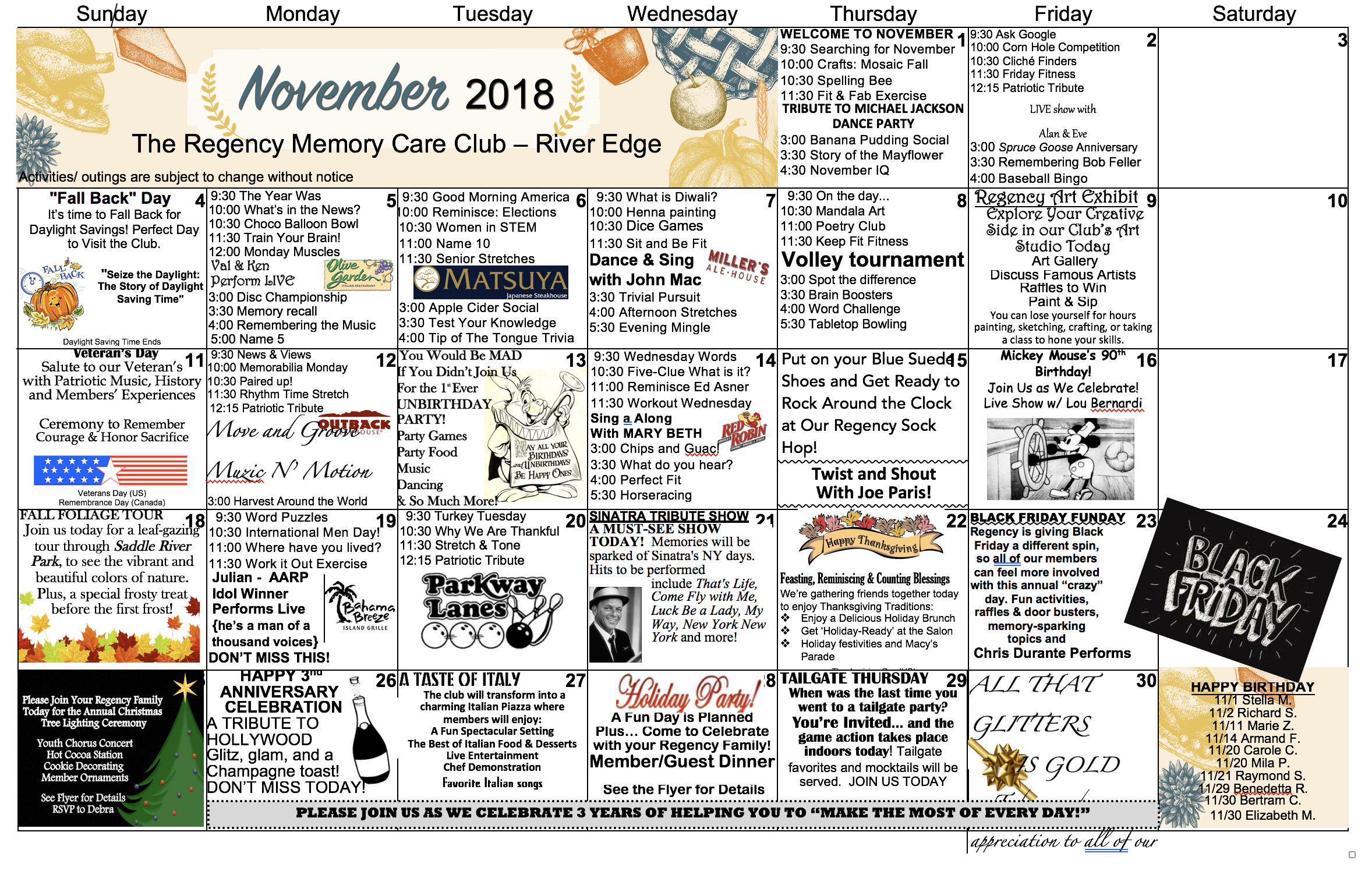 River Edge Memory Care Events November
