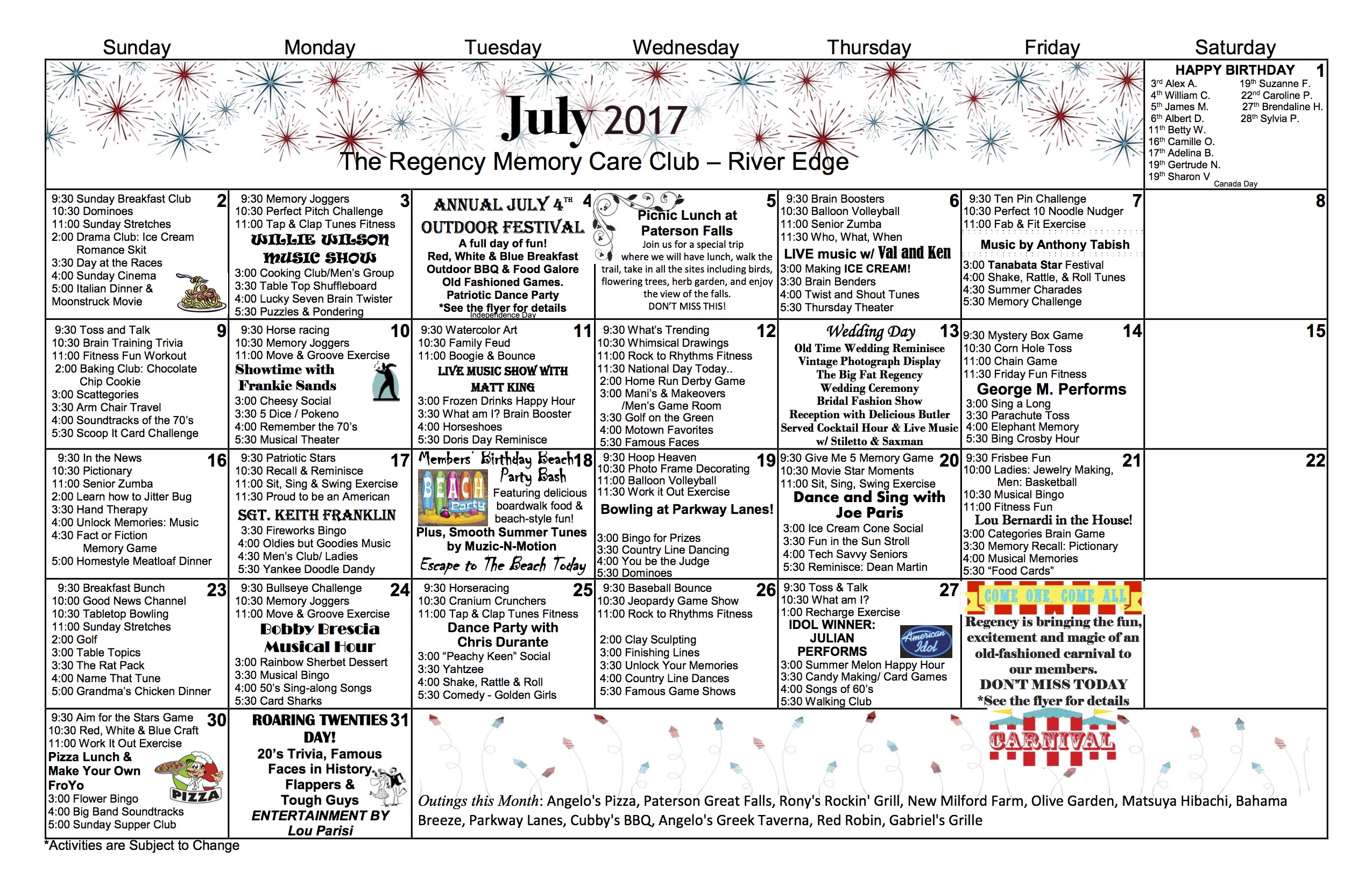River Edge July 2017 Events