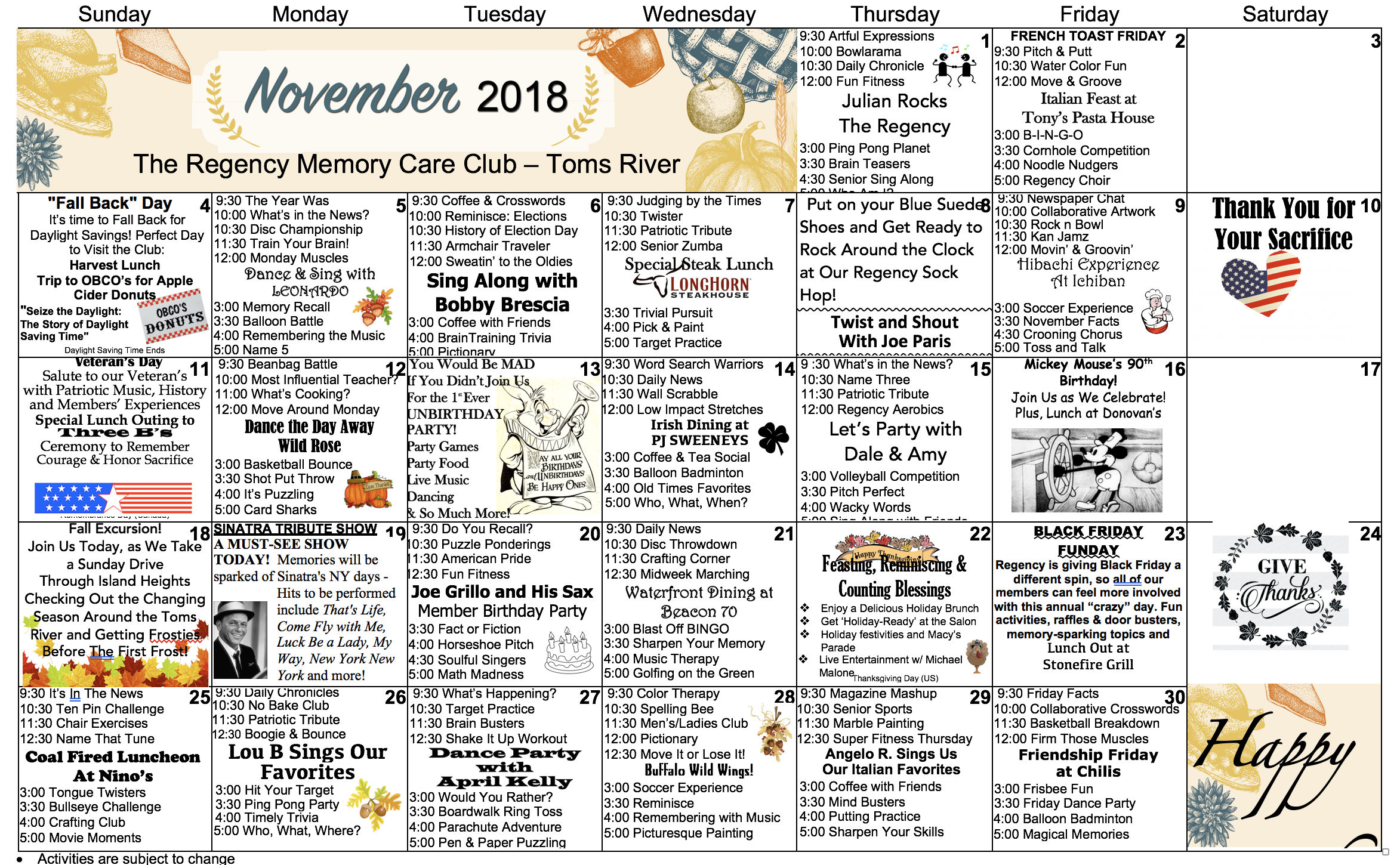 Toms River NJ Memory Care Events November