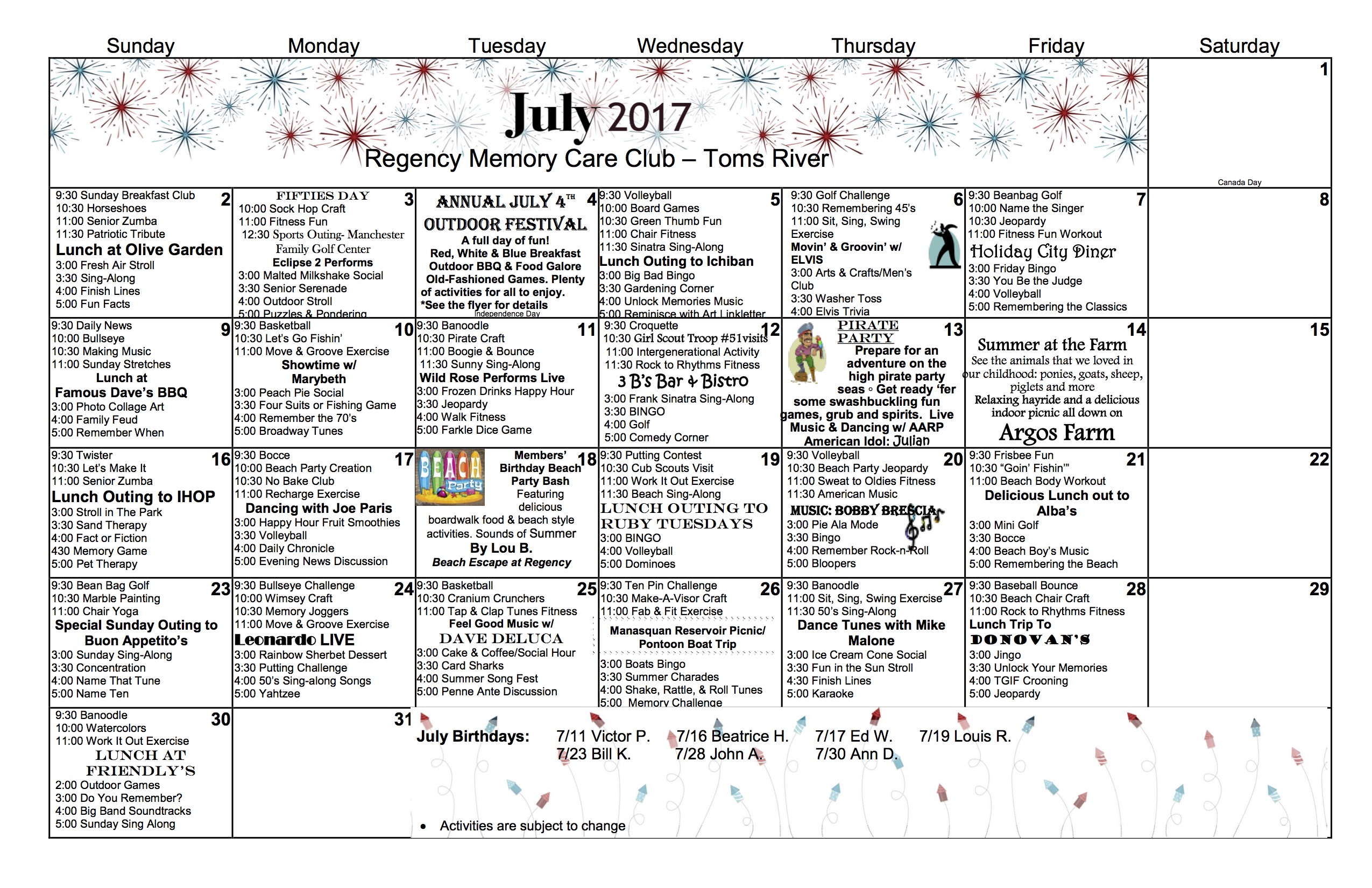 Toms River July 2017 Events