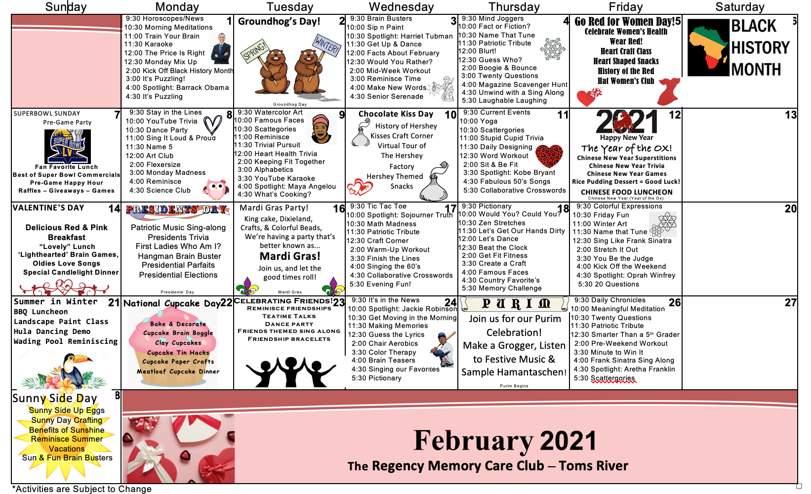 February Calendar Regency Memory Care