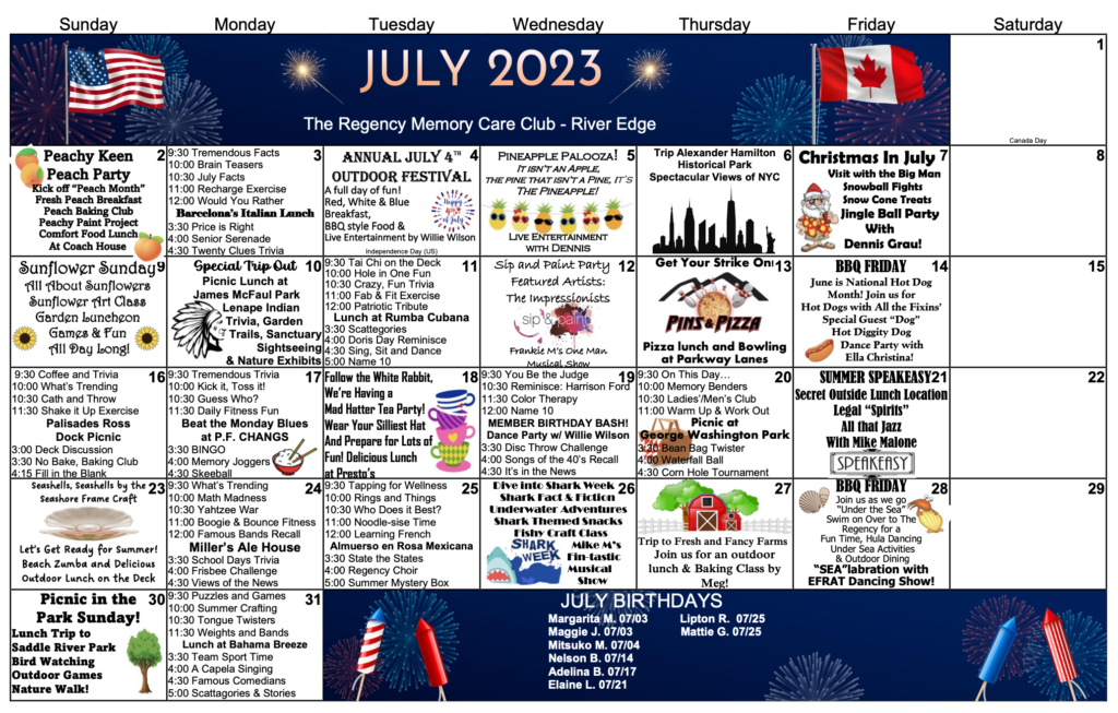River Edge Memory Care July Calendar 2023